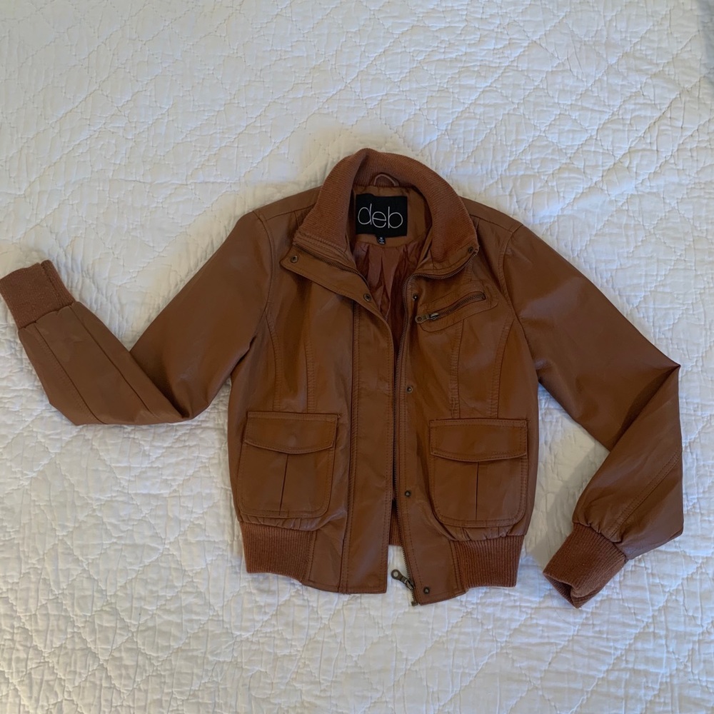 Tan faux leather biker jacket